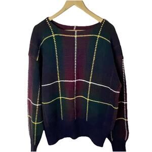 VTG 90s POLO Ralph Lauren Wool Knit Plaid Sweater Heritage Ivy League Men LRG